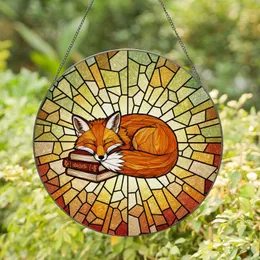 Sleeping Fox Stained Glass Art Bookshelf Mosaic - Tiffany Style Glass Window Decor Stained Glass Suncatcher