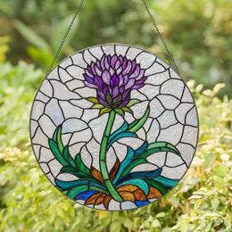 Purple Thistle Stained Glass Art - Tiffany Style Intricate Glowing Floral Mosaic Bloom Stained Glass Suncatcher