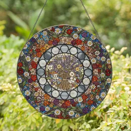 Dried Lavender Wildflower Bouquet Astrological Crescent Moon Tiffany Glass Style Jewel Tones Stained Glass Suncatcher