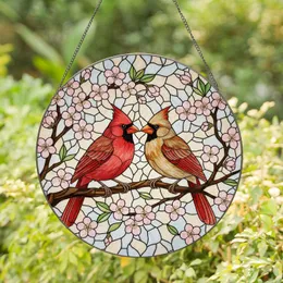 Intricate Glowing Cardinals Tree Branch Cherry Blossom Tiffany Stained Glass Mosaic Art Stained Glass Suncatcher