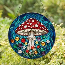 Red-Capped Amanita Muscaria Mushroom Glowing Orbs Tiffany Glass Mystical Forest Jewel Tones Stained Glass Suncatcher