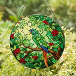 Green Parrot Stained Glass Art - Tiffany Jungle Canopy Jewel Tones Stained Glass Suncatcher