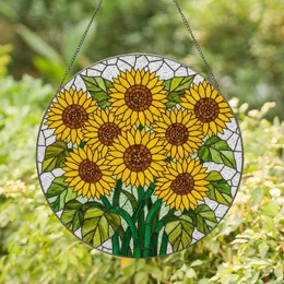 Sunflower Bouquet Stained Glass Art - Tiffany Style Jewel Tone Detailed Leaves Stained Glass Suncatcher