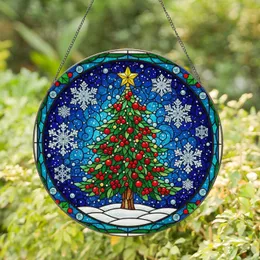 Majestic Christmas Tree Stained Glass Tiffany Style Snowflakes Holly Berries Home Decor Stained Glass Suncatcher
