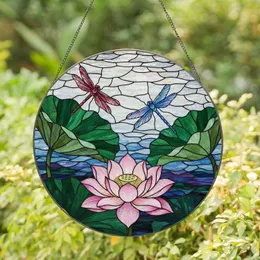 Pink Lotus Dragonfly Tiffany Stained Glass Pond Mosaic - Nature Garden Home Decor Accent Stained Glass Suncatcher