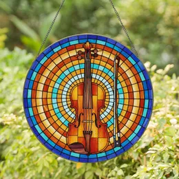 Intricate Stained Glass Violin & Bow Art - Tiffany Style Geometric Mosaic Stained Glass Suncatcher