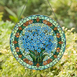 Vivid Blue Forget-Me-Not Flowers Stained Glass Art Tiffany Style Mosaic Background Decor Stained Glass Suncatcher