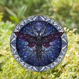 Intricate Dark Moth Figure Tiffany Stained Glass Cosmic Starry Night Jewel Accents Stained Glass Suncatcher
