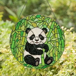 Black & White Baby Panda Stained Glass Tiffany Art - Emerald Green Bamboo Forest Mosaic Decor Stained Glass Suncatcher