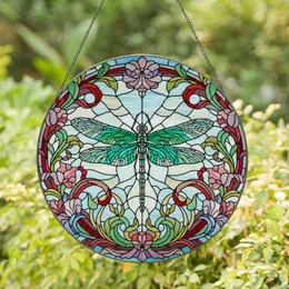 Majestic Dragonfly Stained Glass Wreath - Tiffany Style Art Nouveau Flowers & Mosaic Stained Glass Suncatcher