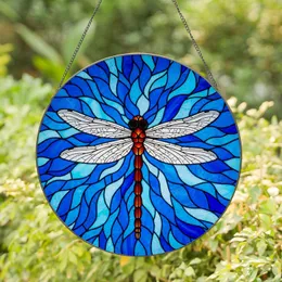 Intricate Dragonfly Tiffany Stained Glass Mosaic Blue Water Sky Glowing Jewel Tones Stained Glass Suncatcher