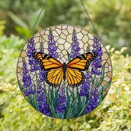 Monarch Butterfly Stained Glass Lavender Flowers - Tiffany Style Mosaic Window Art Stained Glass Suncatcher