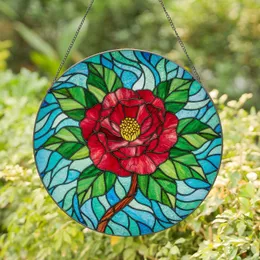 Red Camellia Tiffany Stained Glass Flower Intricate Mosaic Jewel Tone Dappled Light Stained Glass Suncatcher