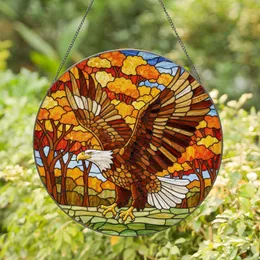 Majestic Bald Eagle Stained Glass Art - Tiffany Style Autumn Foliage Landscape Stained Glass Suncatcher