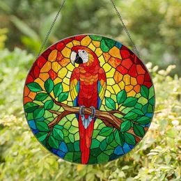 Scarlet Macaw Parrot Stained Glass Tiffany Art - Tree Branch, Mosaic Background Decor Stained Glass Suncatcher