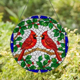 Two Northern Cardinals Stained Glass Mosaic Art - Colorful Tiffany Jewel Tone Decor Stained Glass Suncatcher