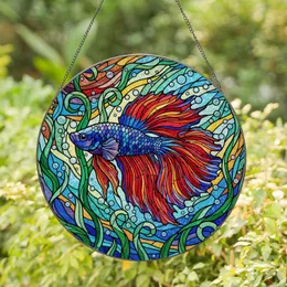 Betta Fish Stained Glass Art - Tiffany Style Underwater Glowing Jewel Tones Aquatic Design Stained Glass Suncatcher