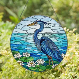 Majestic Blue Heron Water Lilies Stained Glass Pond Scene - Tiffany Style Art Decor Stained Glass Suncatcher