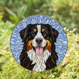 Bernese Mountain Dog Stained Glass Window Art - Tiffany Tri-Color Fur Mosaic Decor Gift Stained Glass Suncatcher