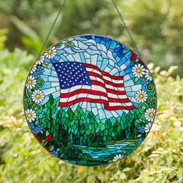 Waving American Flag Tiffany Stained Glass Floral Mosaic - Patriotic Home Decoration Stained Glass Suncatcher