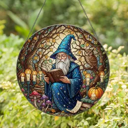 Stained Glass Gnome Wizard Reading Ancient Book - Enchanted Forest Magic Fantasy Gift Stained Glass Suncatcher