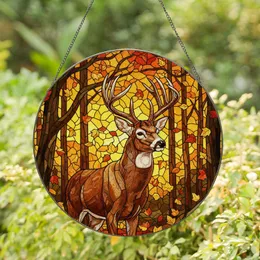 Stained Glass Autumn Deer Buck Sunset - Tiffany Style Forest Foliage Home Decor Stained Glass Suncatcher
