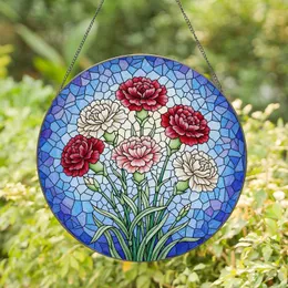 Stained Glass Carnation Bouquet Tiffany Style Mosaic - Vibrant Floral Art Home Decor Stained Glass Suncatcher