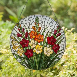 Colorful Gladiolus Flower Bouquet Stained Glass Mosaic - Intricate Tiffany Jewel Tones Stained Glass Suncatcher