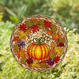 Pumpkin Maple Oak Leaf Tiffany Stained Glass Glowing Mosaic Autumn Harvest Stained Glass Suncatcher