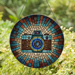 Retro Camera Stained Glass Art - Detailed Geometric Mosaic with Intricate Patterns Decor Stained Glass Suncatcher