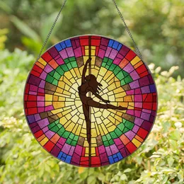 Graceful Pole Dance Woman Stained Glass Art - Abstract Geometric Mosaic Sunburst Spectrum Stained Glass Suncatcher