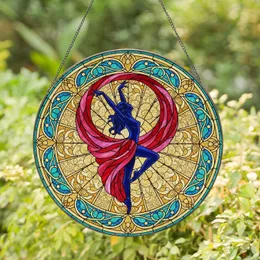 Graceful Female Dancer Silhouette Stained Glass Art - Tiffany Style Ornate Floral Mosaic Stained Glass Suncatcher