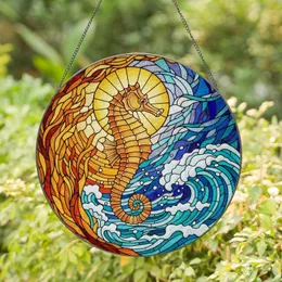 Seahorse Stained Glass Ocean Waves Coral Mosaic Geometric Patterns Deep Ocean Currents Stained Glass Suncatcher