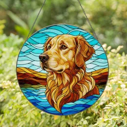Golden Retriever Dog Tiffany Glass Mosaic Landscape Translucent Jewel Tones for Dog Lovers Stained Glass Suncatcher