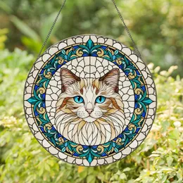 Ragdoll Cat Tiffany Style Stained Glass Mosaic Blue Eyes Teal Gold Swirls White Cream Fur Stained Glass Suncatcher