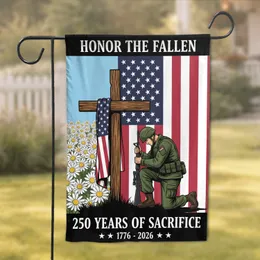 Kneeling Soldier Memorial Cross American Flag 250th Anniversary 1776-2026 For Veterans Garden Flag