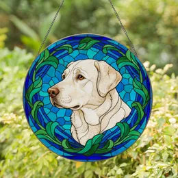 Cream Labrador Retriever Stained Glass Mosaic - Art Nouveau Leaf & Vine Tiffany Style Stained Glass Suncatcher