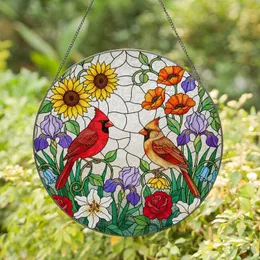 Male & Female Cardinal Birds Gazing Floral Stained Glass Tiffany Art - Nature Lover Gift Stained Glass Suncatcher
