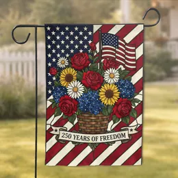 Stained Glass Patriotic Flowers Flag 1776-2026 - USA 250th Anniversary American Freedom Garden Flag