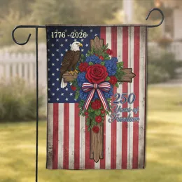 Bald Eagle American Flag Wooden Cross 1776-2026 - USA 250th Anniversary Patriotic Garden Flag