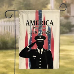 Military Officer Saluting America 250th Anniversary 1776-2026 - Gift for Veterans Garden Flag