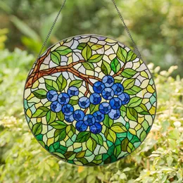 Blueberries Stained Glass Tiffany Art - Dappled Light Forest Fruit Home Decor Gift Stained Glass Suncatcher