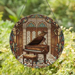 Stained Glass Grand Piano Art Nouveau Room Mosaic - Jewel Tone Music Decor Gift Stained Glass Suncatcher