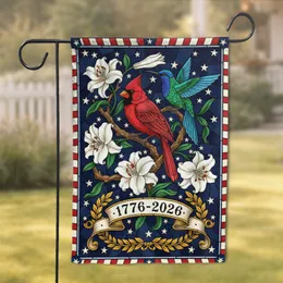 Red Cardinal Blue Bird Stained Glass 1776-2026 - USA 250th Anniversary Independence Day Garden Flag