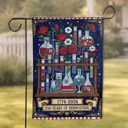 Patriotic Science Glassware 1776-2026 - American Innovation 250 Years Celebration Garden Flag
