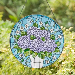 Tiffany Style Stained Glass Hydrangea Bouquet - Lavender Blue Blooms, Mosaic Sky Design Stained Glass Suncatcher