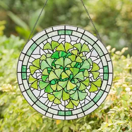 Intricate Ginkgo Leaves Stained Glass Art - Tiffany Style Emerald Green Mosaic Pattern Stained Glass Suncatcher