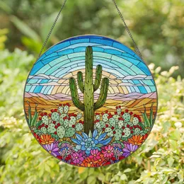 Saguaro Cactus Prickly Pear Desert Flowers Tiffany Glass Art - Southwest Decor Stained Glass Suncatcher