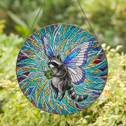 Raccoon Reading Book Butterfly Wings Stained Glass Tiffany Mosaic Celestial Decor Stained Glass Suncatcher