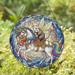 Fairy Possum Unicorn Stained Glass, Tiffany Style, Rainbow Mane, Iridescent Wings Stained Glass Suncatcher